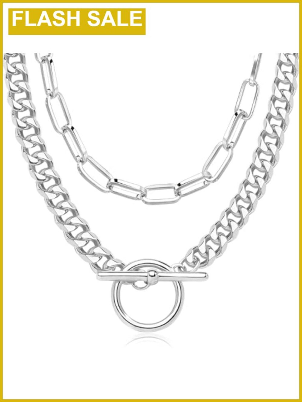 Layered 14k Gold Silver Plated Paperclip Cuban Chain Necklace Set